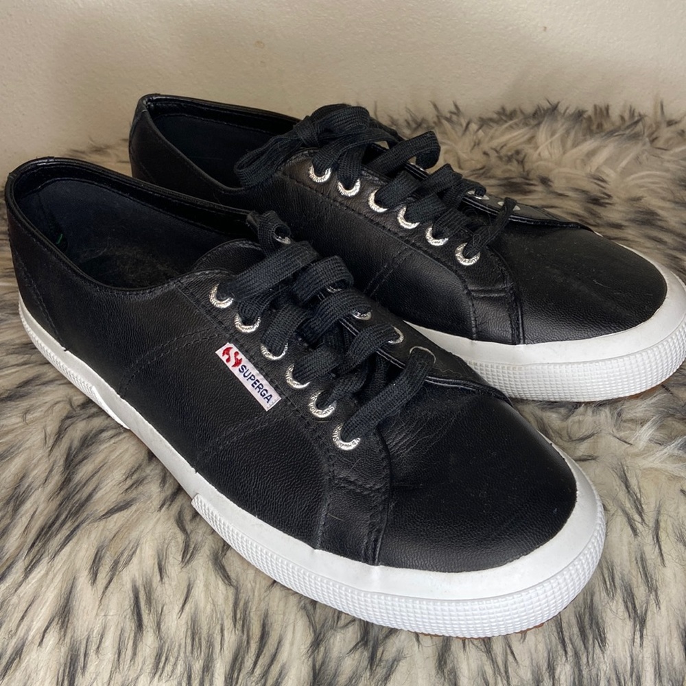 Superga Black Leather Sneakers NWOT